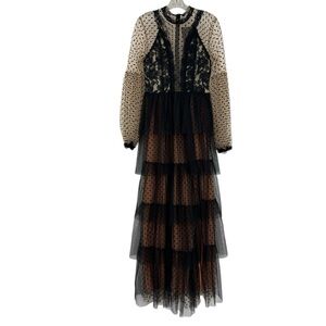 Giffniseti NWT Mesh Polkadot Whimsygoth Witchy Fairy Black Cream FlowyMaxi Dress